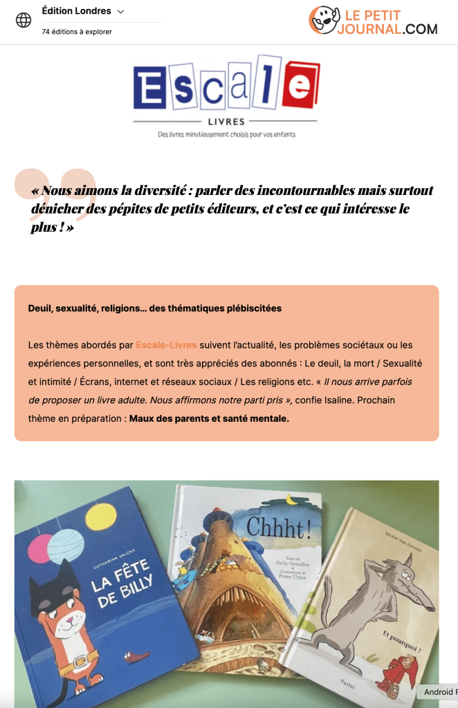 Escale Livres dans l'article du Petit Journal de Londres